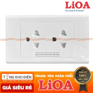 Mặt 2 ổ cắm LiOA [CHÍNH HÃNG], Nhựa TRẮNG - Tiếp điểm ĐỒNG, có chân lỗ tiếp địa
