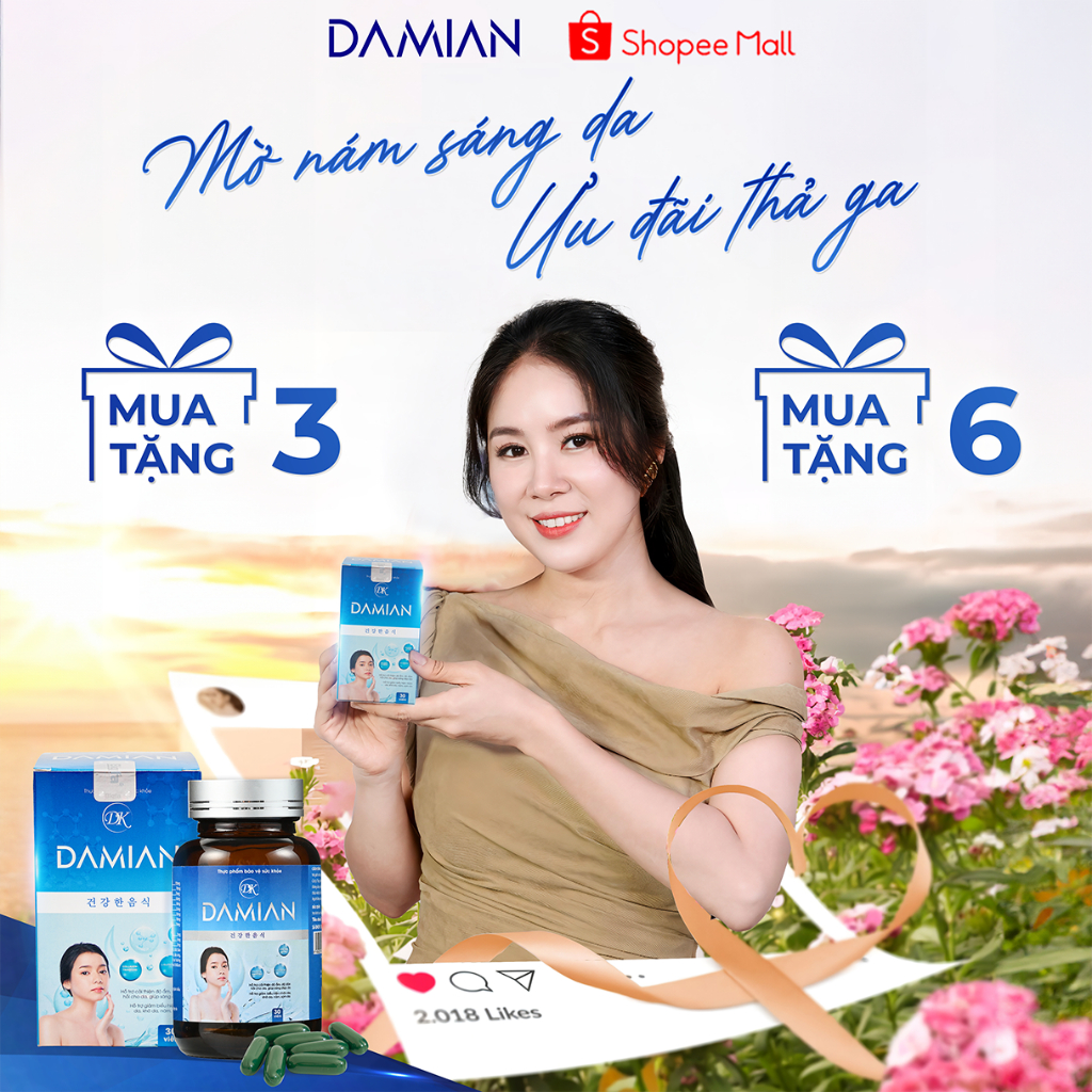 [Mua 3 Tặng 3] Viên Uống Trắng Da Hàn Quốc Damian, hỗ trợ làm mờ thâm nám, tàn nhan dưỡng trắng chỉ sau 30 Ngày