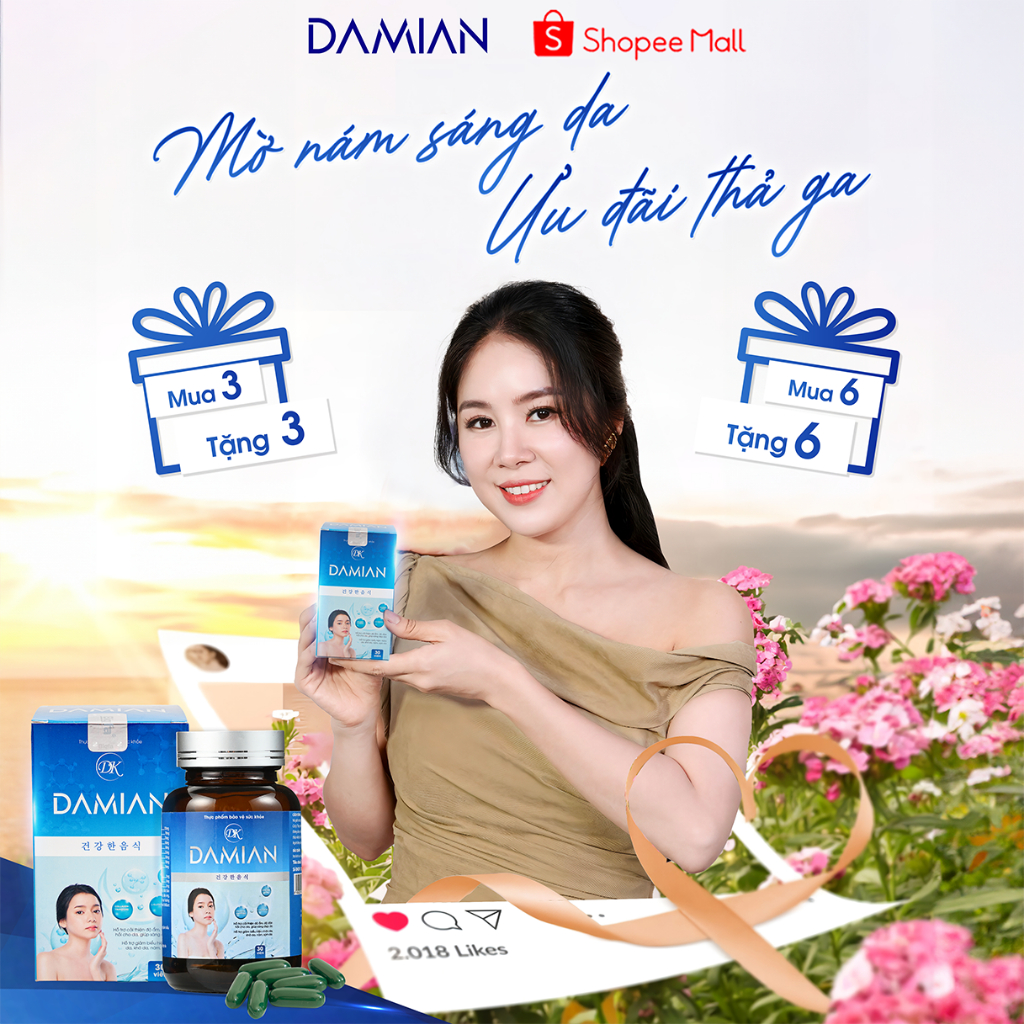 [Mua 4 Tặng 4] Viên uống Damian trắng da, mờ thâm nám, dưỡng trắng chỉ sau 30 ngày