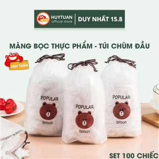 [SET 100 CHIẾC] Màng bọc thực phẩm co giãn siêu dai có chun kèm túi gấu - Mũ chùm đầu dùng 1 lần tiện lợi (TNL100)