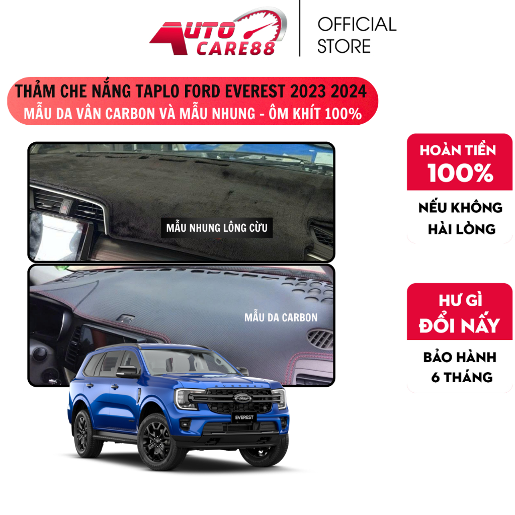 Everest, Thảm Taplo Ford Everest 2023 2024 bằng Nhung 3 lớp hoặc Da Cacbon