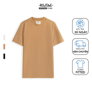 Áo thun nam tay ngắn cổ tròn sọc gân trơn form fitted - routine 10s23tss070