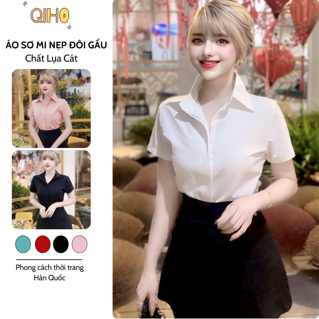 [ A13 ] Áo sơ mi nẹp đôi giấu nút Qiho.store