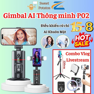 Gimbal P02 có nhận diện khuôn mặt, Giá đỡ điện thoại dùng remote có camera AI livestream, selfie