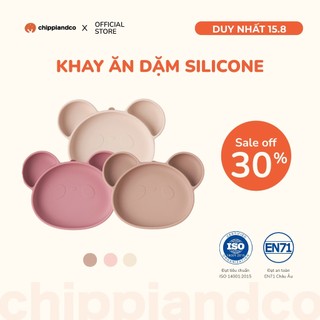 Khay ăn dặm silicon cho bé CHIPPIANDCO Khay ăn dặm chia ngăn hình gấu có đế hít chống đổ, chống trượt