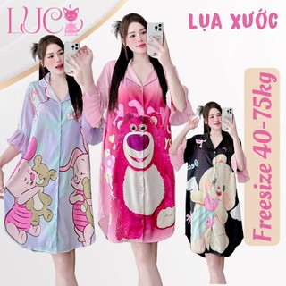 (40-75KG) Đầm váy ngủ mặc nhà bigsize Lụa phom rộng cổ sơ mi (bầu | sau sinh) Women Lady Homewear Silk Dress Sleep