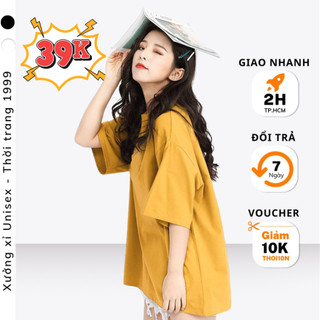 Áo thun nam nữ trơn form rộng tay lỡ trắng đen vàng áo thun nam nữ tay lỡ  ( cam kết như hình )