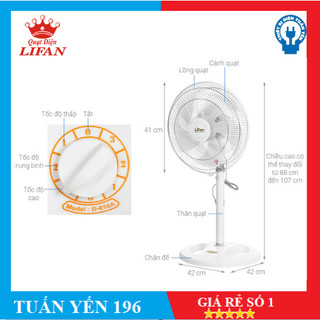 [HỎA TỐC 2H] Quạt Đứng Lifan Đ-616A (Trắng - Lồng Xi)-Bảo Hành 1 năm
