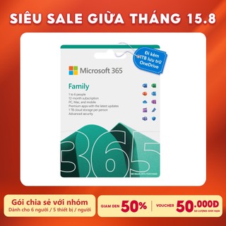 [ KEY GIA HẠN hoặc MUA MỚI ] Phần mềm Microsoft 365  𝐅𝐀𝐌𝐈𝐋𝐘 | 12 tháng | Dành cho tối đa 6 người| 5 thiết bị / người