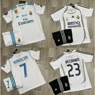Bộ Quần Áo Bóng Đá CLB Real Madrid Tay Ngắn Phong Cách Retro - Vải Polyester Gai Thái