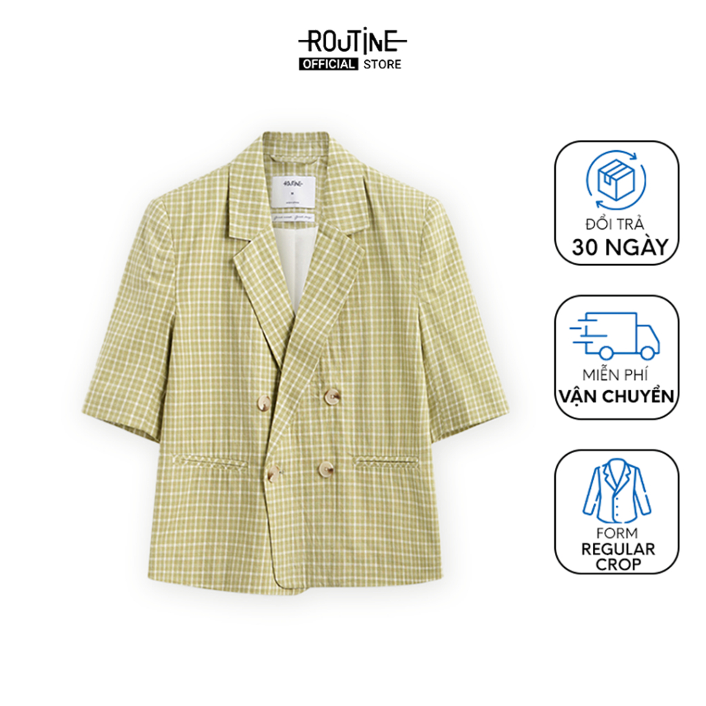 Áo Blazer Nữ Tay Ngắn Kẻ Caro Form Regular Crop - Routine 10S23VESW004