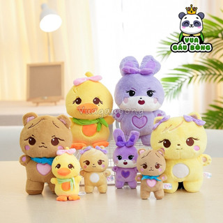 Gấu bông búp bê đen hồng gấu nâu, sóc vàng, vịt vàng, thỏ tím dễ thương cao cấp vua gấu bông