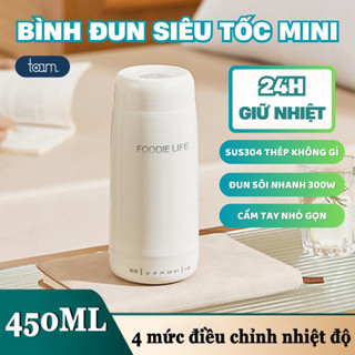 Bình đun nước siêu tốc mini du lịch 450ml giữ ấm đun sôi, pha sữa pha trà 4 mức nhiệt tùy chỉnh