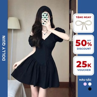 Đầm công chúa dáng ngắn cổ chữ V thân ôm tay bồng nhún xòe quyến rũ Đ004 Dolly Quin