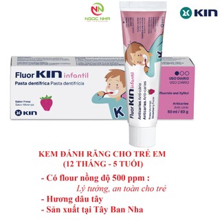  Kem đánh răng trẻ em Flour Kin infantil cho trẻ từ 12 tháng tuổi tới 5 tuổi  Tây Ban Nha 