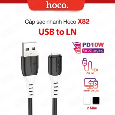 Dây cáp sạc Hoco X82 USB to IP dùng cho ip6/7/8/X/11/12/13/14 Dẻo siêu bền dài 1M