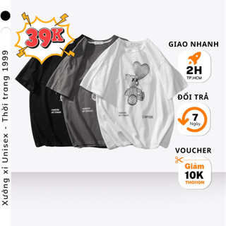 Áo thun unisex form rộng tay lỡ Gấu trắng vải êm co giãn áo thun nam nữ bền đẹp [HÀNG TỐT]