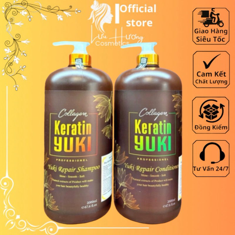 Dầu Gội Xả Collagen Keratin YUKI 2000ML | Giảm Rụng Tóc, Kích Mọc Tóc, Phục Hồi Tóc Hư Tổn, Mềm mượt