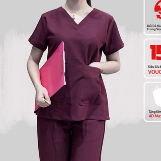 Bộ Scrubs NAM NỮ cao cấp màu ĐỎ ĐÔ - Bộ quần áo đồng phục y tá bệnh viện, spa, thẩm mỹ viện