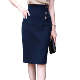 Chân váy công sở dáng bút chì lưng cao dài 60cm, thiết kế phối nút phong cách trẻ trung, thanh lịch