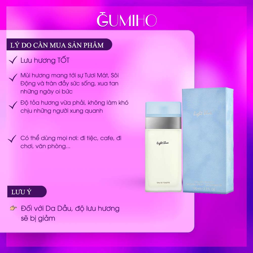 Nước Hoa Nữ Light Blue EDT Hương Chanh vàng, Ngọt dịu - Trẻ Trung  Thanh lịch Tươi mát - GumihoPerfume | BigBuy360 - bigbuy360.vn