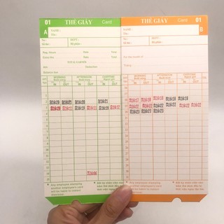 Thẻ giấy để chấm công ( dùng cho các dòng Máy chấm công thẻ giấy)