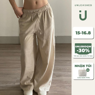 Quần linen dài nữ ống suông rộng UNLEASHED cạp chun rút dây có túi sâu 2 bên Sandy Summer Pants 01