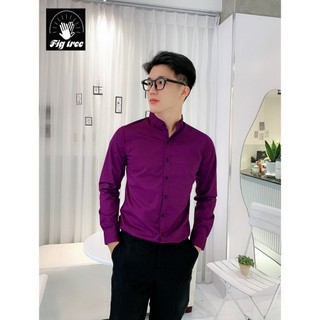 Áo sơ mi nam cổ trụ cao cấp fig tree màu đỏ tím
