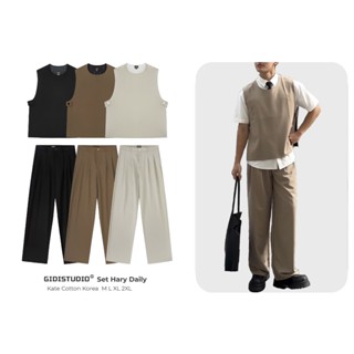 Set áo Gile Hary phối áo sơ mi và quần tây Daily chất liệu kate cotton korea form rộng phong cách Hàn Quốc Nam Nữ Unisex