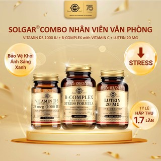 Combo nhân viên văn phòng - solgar vitamin d3 + vitamin b complex with c + lutein giảm stress, ngăn ánh sáng xanh