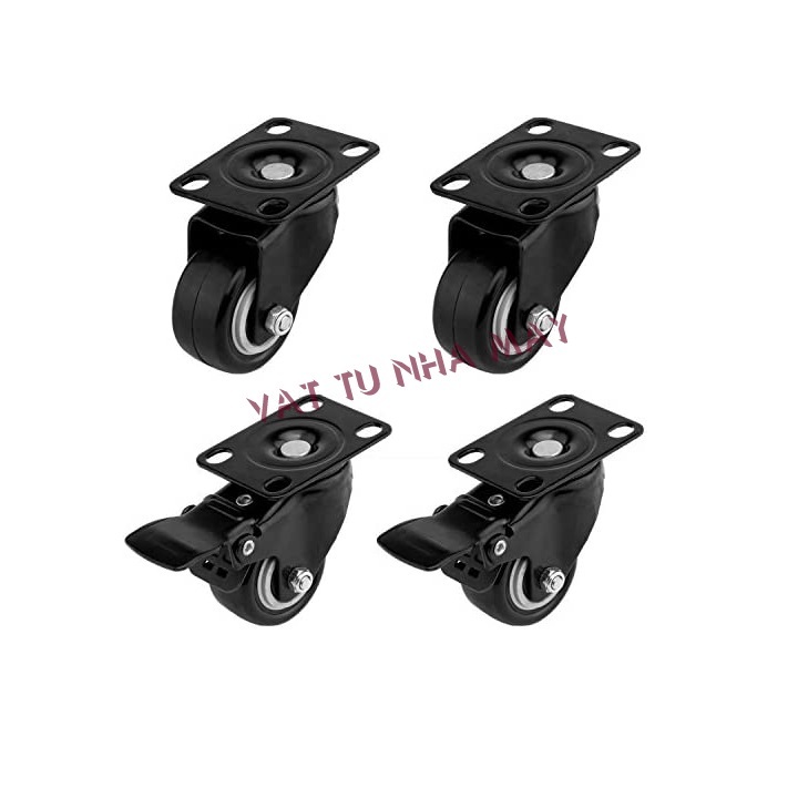 Bộ 4 bánh xe loa kéo (2 bánh xoay, 2 bánh xoay có phanh)