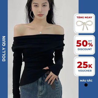Áo trễ vai nữ cổ thuyền vạt chéo nhọn dài tay, áo kiểu nữ thu đông dài tay vạt nhọn A020 Dolly Quin
