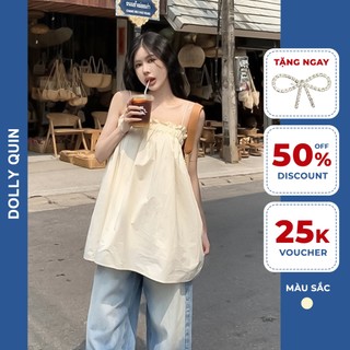 Áo hai dây nữ áo sát nách dáng baby doll màu kem vải đũi xốp mát lạnh đi biển, đi chơi mùa hè 2024 A24 Dolly Quin