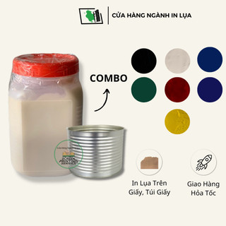 Combo mực in lụa trên giấy, thiệp cưới, brochure, catalogue chậm khô