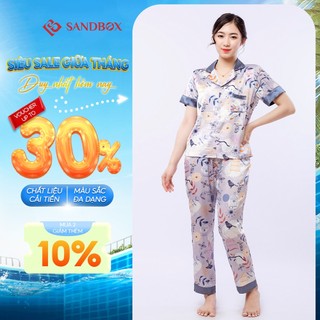 Bộ Pijama SANDBOX Lụa Latin Cao Cấp Mềm Mịn, Họa Tiết Thiết Kế Hoa Phối Màu