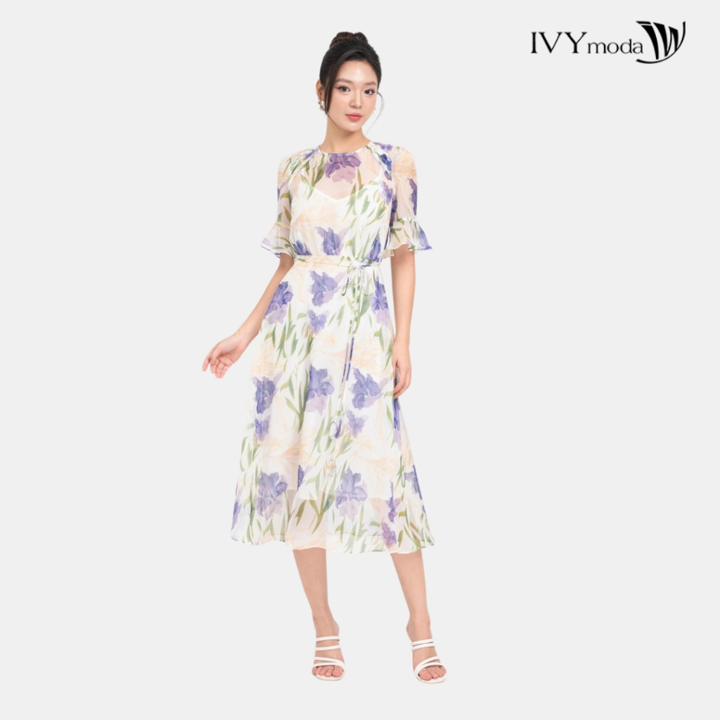 Đầm hoa xòe tay lỡ nữ IVY moda MS 48M8775 | BigBuy360 - bigbuy360.vn