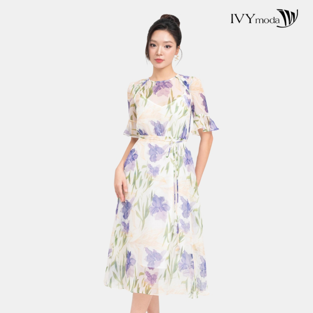 Đầm hoa xòe tay lỡ nữ IVY moda MS 48M8775 | BigBuy360 - bigbuy360.vn