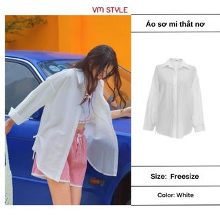 [Voucher 79k] Áo sơ mi mỏng khoác ngoài VMSTYLE, Sơ mi form rộng tay dài thắt nơ 2 bên đi chơi, đi học, đi làm SMU00228