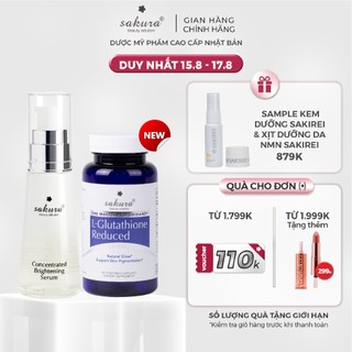 Bộ 2 sản phẩm viên uống trắng da Glutathione và serum dưỡng trắng da Sakura