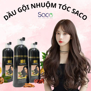 Dầu gội nhuộm tóc thảo dược Màu Nâu Sáng Saco Light Brown 01 chai 250ml và 500ml