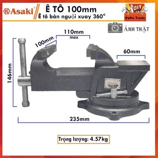 Ê tô bàn nguội 100mm xoay 360 độ asaki ak-667 - độ mở tối đa 110mm
