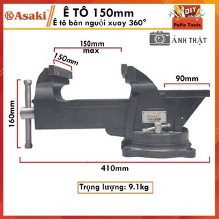 Ê tô bàn nguội 150mm xoay 360° asaki ak-669, miệng kẹp 15cm