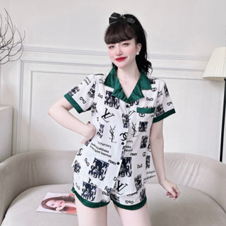 Bộ Đồ Ngủ Đùi Nữ NHISTORE Pijama Tay Ngắn Quần Ngắn In Họa Tiết Lụa Mango 60kg