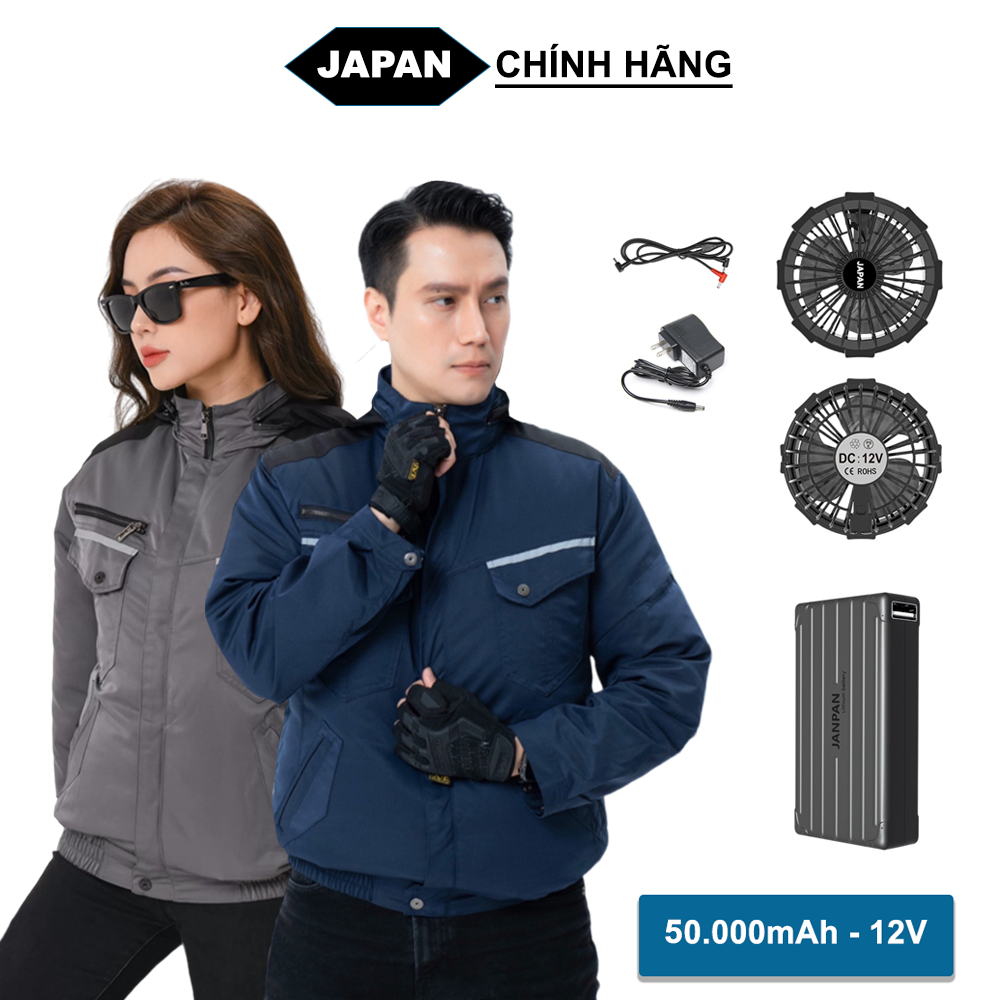 Bộ Áo Điều Hòa Nhật Bản Cao Cấp, Chất Vải Cotton Dày Dặn, PIN 86.000mAh Quạt 18V Không Chổi Than Chống Nước, BH 12 Tháng