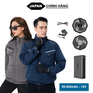 Bộ Áo Điều Hòa Nhật Bản Cao Cấp, Chất Vải Cotton Dày Dặn, PIN 86.000mAh Quạt 18V Không Chổi Than Chống Nước, BH 12 Tháng