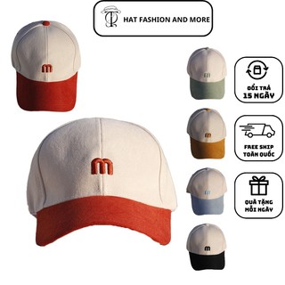 Mũ lưỡi trai Nón Kết Phối Màu TQ STYLE chữ m Thêu Nổi Chất Nhung Mịn Cá Tính Phong Cách Unisex
