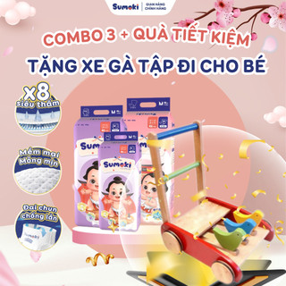  Combo 3 Bịch Tã Bỉm Sumoki Mêm Mịn, Mỏng Nhẹ, Thấm Hút x8 Lần - Tặng Xe Gà Tập Đi Cho Bé