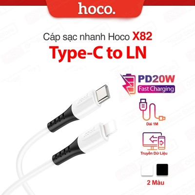 Cáp sạc nhanh TypeC to IP PD20W 3.0A dùng cho ip6/7/8/X/11/12/13/14 Hoco X82 dây Silicone siêu bền chống đứt dài 100cm