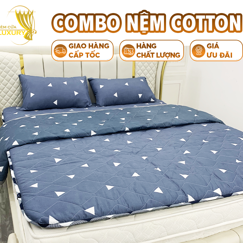Nệm Topper PL2-CB, Combo nệm topper gối, chăn chần bông Microfiber, may biên chắc chắn Duhalatex