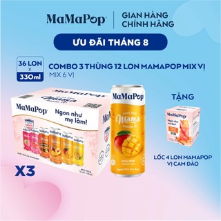 Combo 3 thùng 12 lon nước trái cây sparkling MaMaPop mix 6 vị